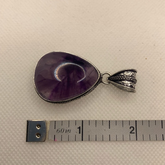 Unique Natural Starburst Amethyst Pendant, Vintage Setting, 925 Sterling Overlay - Picture 12 of 15